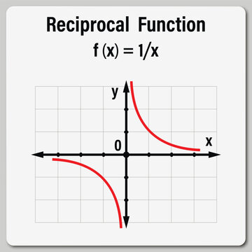 Reciprocal function on the white background. Education. Graphic diagram. School. Formula. Vector illustration.