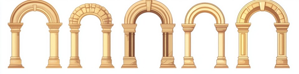 Naklejka premium Classic Archways Set, Architecture Design, Background is Plain