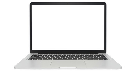 Isolated Silver Laptop with Blank Screen