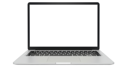 Isolated Silver Laptop with Blank Screen