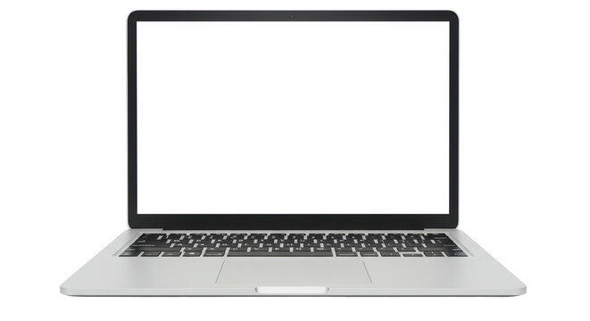Isolated Silver Laptop with Blank Screen