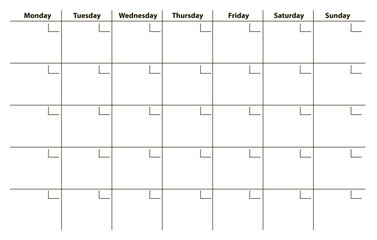 Schedule, monthly planner template. Weekly planner for business, coaching, productivity black and white no background