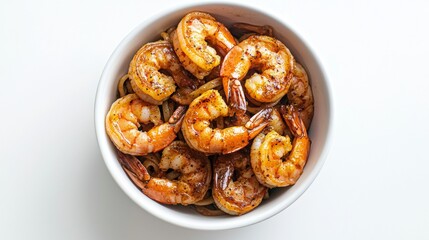 Deliciously seasoned shrimp dish served in a white bowl on a clean surface during mealtime