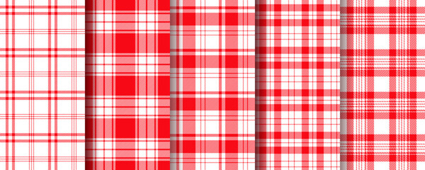 Tartan seamless pattern. Gingham red background. Set checkered prints. Plaid table cloth texture. Kitchen textile. Geometric cloth. Buffalo cotton fabric. Picnic tablecloth. Vector illustration