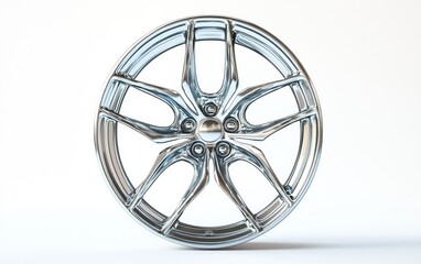 Obraz premium High-quality chrome car wheel displayed on a minimalist background showcasing intricate design and craftsmanship