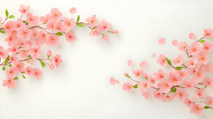 Fototapeta premium Delicate Cherry Blossom Branches in Soft Pink Flat Lay Arrangement