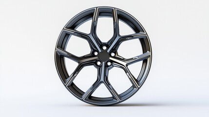 Modern alloy wheel design showcasing sleek lines with a polished finish in studio lighting