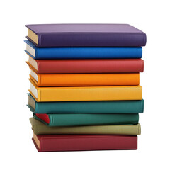 A vibrant stack of colorful books in various sizes positioned against a transparent background, Stack colorful books of varying sizes isolated on transparent background
