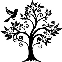 black and white tree