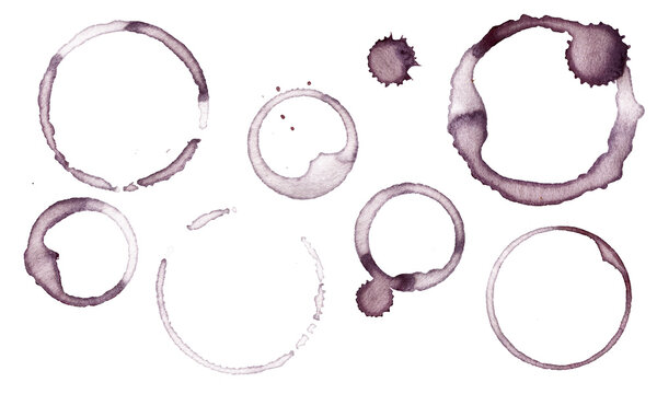 Red Wine Stain Circles Abstract Art on White Background