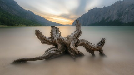 Fototapeta premium Sunrise Lake Driftwood Alps.