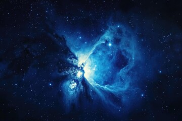 Fototapeta premium A stunning blue nebula illuminates the vast expanse of space, sparkling with countless stars and swirling cosmic dust.
