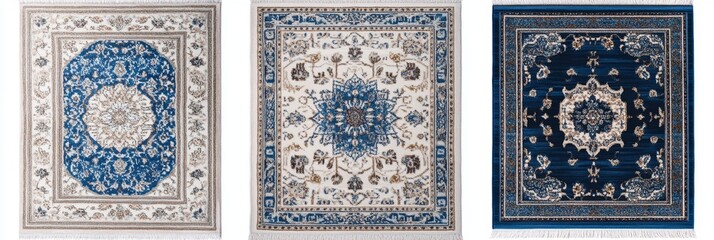 Decorative Area Rugs, Blue and Cream, Ornate Patterns