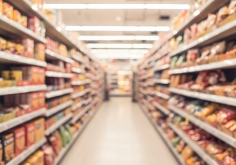 Grocery Store Aisles Soft Light Blurred View. AI Generated