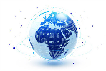 Digital globe with dotted continents, modern graphic style, on white background. Concept of global communication, technology and business. Ai generative