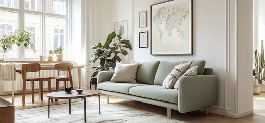 Fototapeta premium Modern, light-filled living room with a cozy sofa