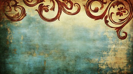 An antique textured wall with decorative floral patterns on top edge