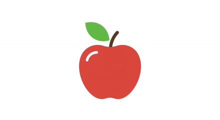 Red Apple Icon with Green Leaf on White Background Simple Design