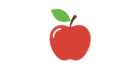Isolated Red Apple Illustration with Green Leaf and White Background