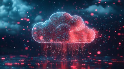 High tech glowing cloud with data streams falling over digital world image