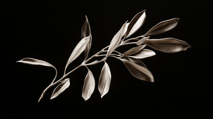 Elegant olive branch design on a black background  
