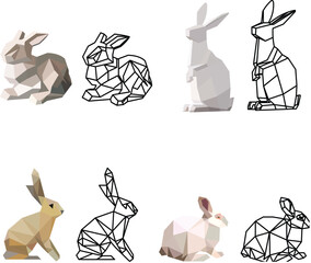  geometric set hare and rabbit made of triangles