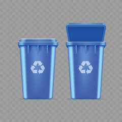 Blue Recycling Bins with Lid and Recycle Symbol Vector