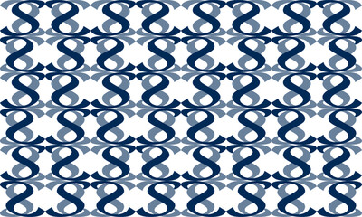 blue drawing louis block S curve as repeat pattern on white background, vector, replete pattern image designed for fabric printing grid block