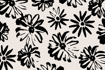 Bold black and white expressive floral background. Design illustration for decoration, wall decor, wallpaper, cover, banner.
