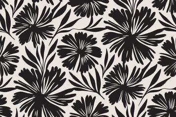 Bold black and white expressive floral background. Design illustration for decoration, wall decor, wallpaper, cover, banner.