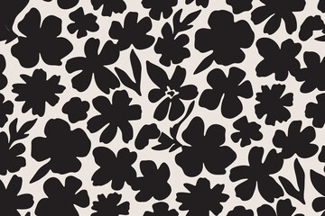 Bold black and white expressive floral background. Design illustration for decoration, wall decor, wallpaper, cover, banner.