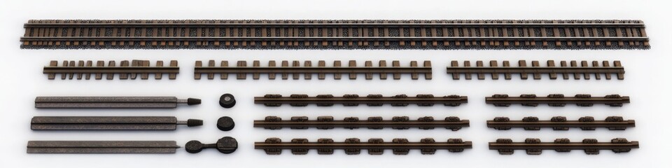 Model Train Track Components On White Background