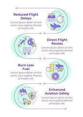 Air traffic management benefits infographic vertical sequence. Fuel consumption, maintenance. Visualization infochart with 4 steps. Circles workflow. Montserrat SemiBold, Lato Regular fonts used © bsd studio