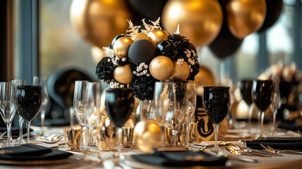 A milestone 50th birthday party with gold and black decorations
