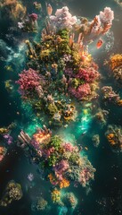 Naklejka premium Vibrant coral reef ecosystem thriving underwater. A lush, colorful underwater world teeming with life.
