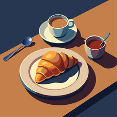 Breakfast Club vector design with typography, fresh breakfast retro vintage graphic print, coffee cup and croissant Vector illustration