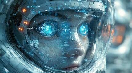 Female Astronaut, Digital Overlay, Spaceship, Mission Control, Sci-Fi