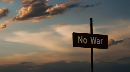 No War sign against a dramatic sunset sky  