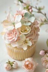 Cherry Blossom Cupcake with Floral Buttercream Topping