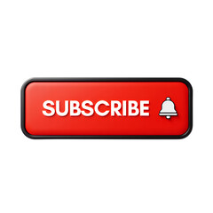 Red Subscribe Button with Bell Icon transparent background. Glossy.
