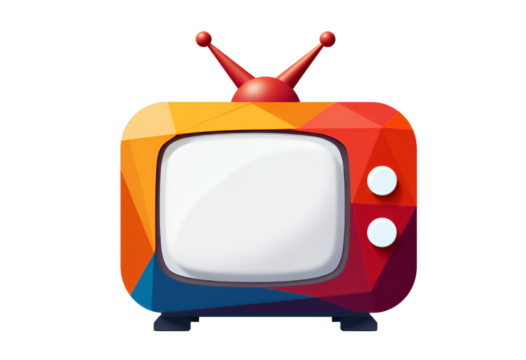 Retro TV Icon, Polygon Style, Transparent Background. Colorful, Antenna.