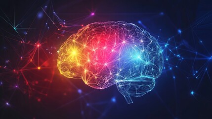 Human brain digital illustration. Electrical activity, flashes and lightning on a blue background.