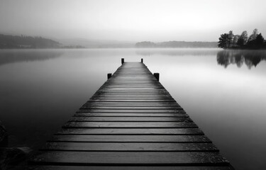 Obraz premium Tranquil Lakeside Pier at Dawn