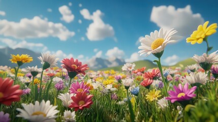 Fototapeta premium Colorful flower meadow mountain backdrop