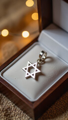 Silver Star of David Pendant in Elegant Jewelry Box  