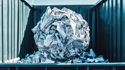 Crumpled Paper Ball in Recycling Container