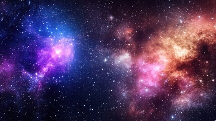 Fototapeta premium Colorful space scene featuring a vibrant nebula surrounded by numerous stars and cosmic elements in a dark universe