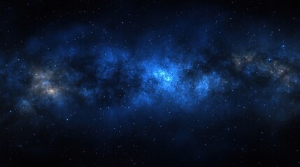 Fototapeta premium Dark blue sky filled with stars and a bright blue nebula in a celestial pattern design