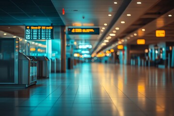 Empty airport scene with masked traveler at check