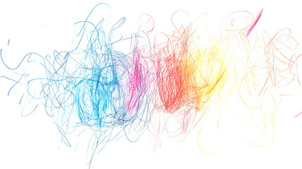 Obraz premium Vibrant Scribble Abstract: Colorful Chaos in Motion on white and transparent background. PNG